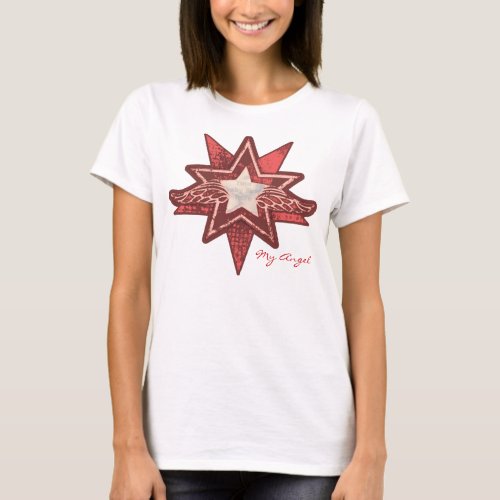 Angel star add your photo ladies red  white t T_Shirt