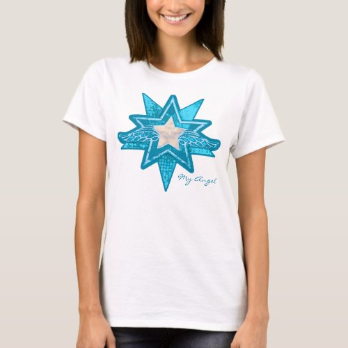 Angel star add your photo new mom blue  white t T_Shirt