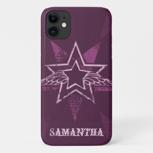 Angel Star wings graphic purple custom name iPhone 11 Case