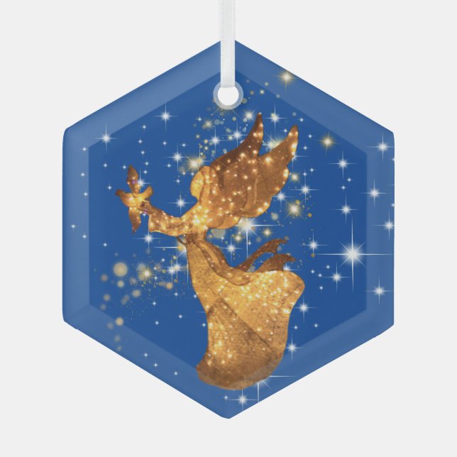 Angel Stars and Peace Dove Starry Night Glass Ornament (Front)