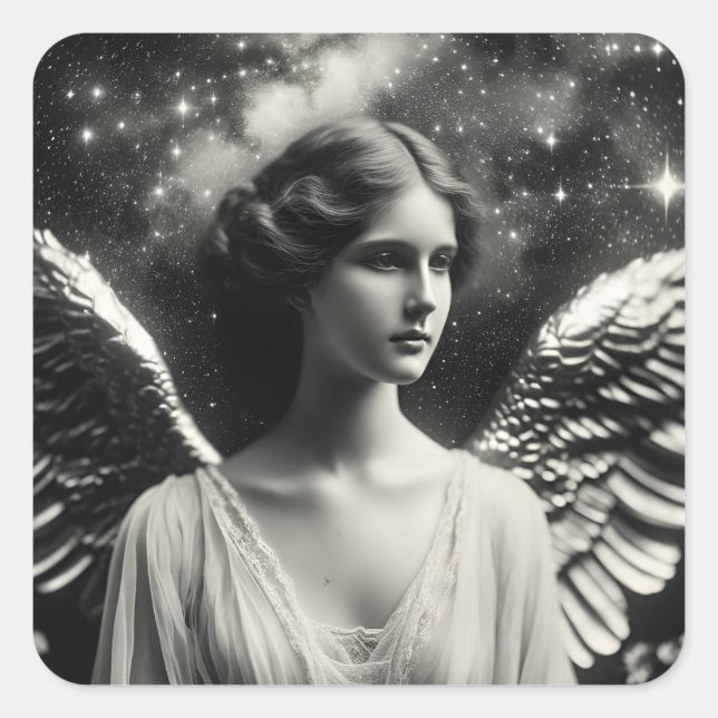 Angel Stars Black and White Square Sticker (Front)