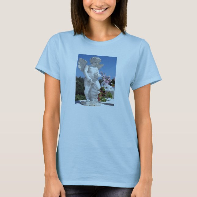 Angel Statue In Baby Blue T-Shirt (Front)
