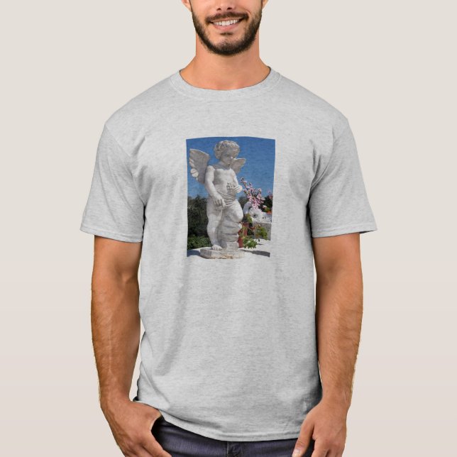 Angel Statue In Grey T-Shirt (Front)