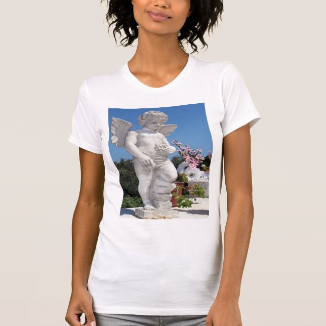 Angel Statue In White T-Shirt (Front)