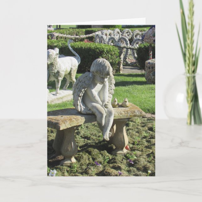 Angel Statue on Bench Inspirational Quote Card (Front)