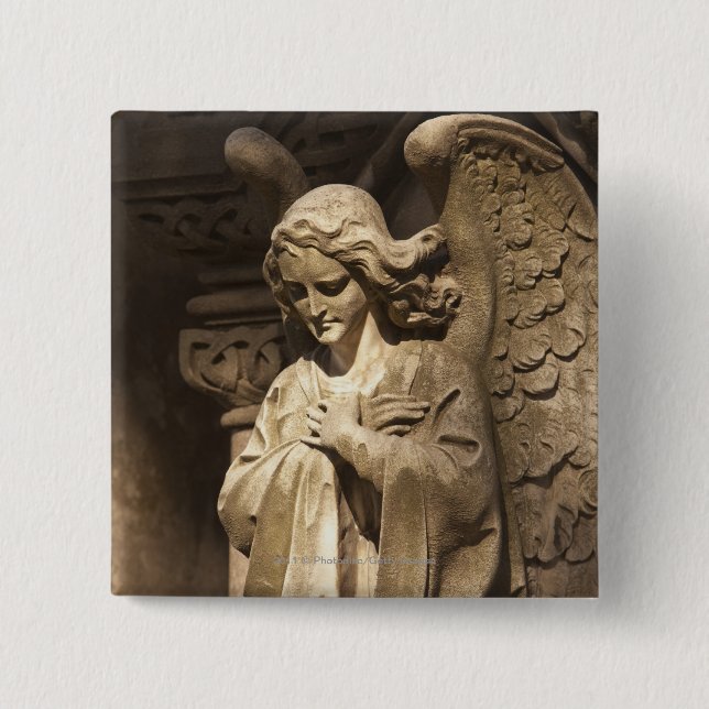 Angel Statue with Crossed Hands, Buenos Aires Pinback Button (Front)