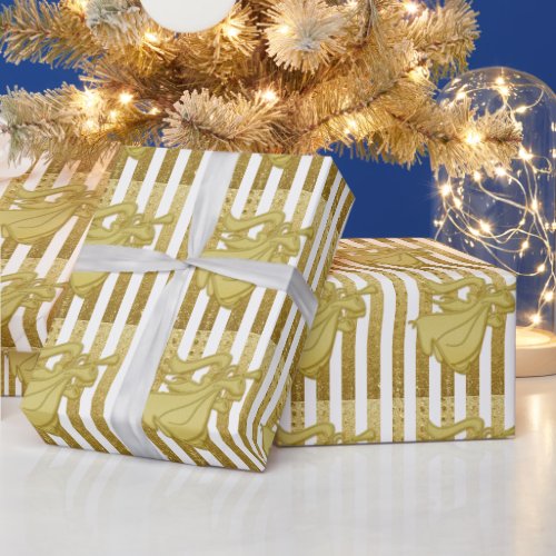 Angel stripes faux gold celebration catholic wrapping paper