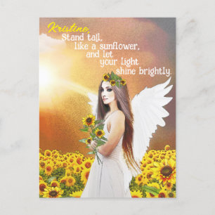 Angel Sunflower Stand Tall Quote Custom Name Art Postcard