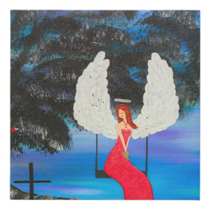 Angel swinging on Hill by the Cross Faux Canvas Print