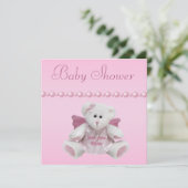 Angel Teddy, Baby Shoes & Pearls Baby Shower Invitation (Standing Front)