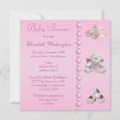 Angel Teddy, Baby Shoes & Pearls Baby Shower Invitation (Back)