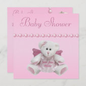 Angel Teddy, Baby Shoes & Pearls Baby Shower Invitation (Front/Back)