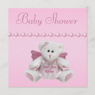 Angel Teddy, Baby Shoes & Pearls Baby Shower Invitation