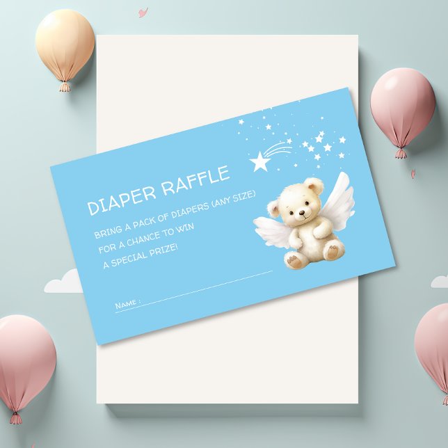 Angel Teddy Bear Baby Blue Diaper Raffle Ticket Enclosure Card (Creator Uploaded)