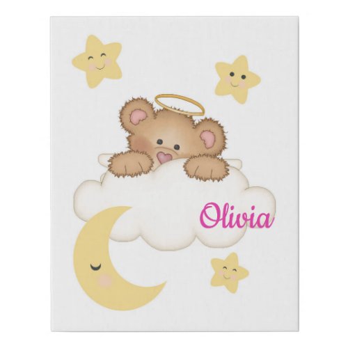 Angel Teddy Bear Baby Star Moon Cloud Nursery Faux Canvas Print