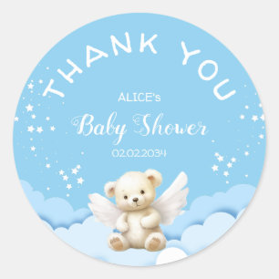 Angel Teddy Bear with Twinkling Stars Baby Blue Classic Round Sticker