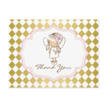 Angel Thank You Postcard-Gold & Pink