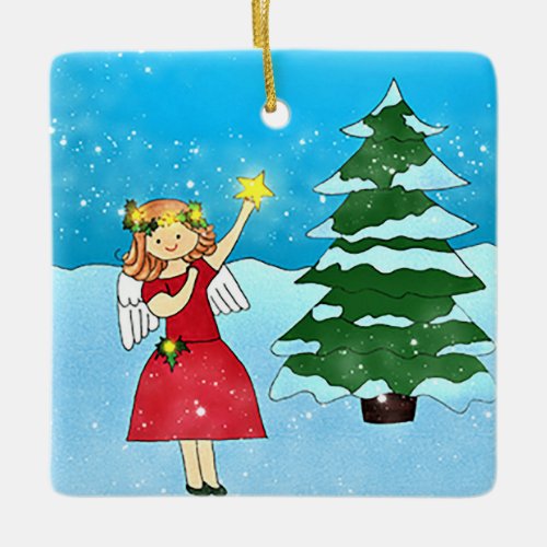 Angel Tree Star Ceramic Ornament