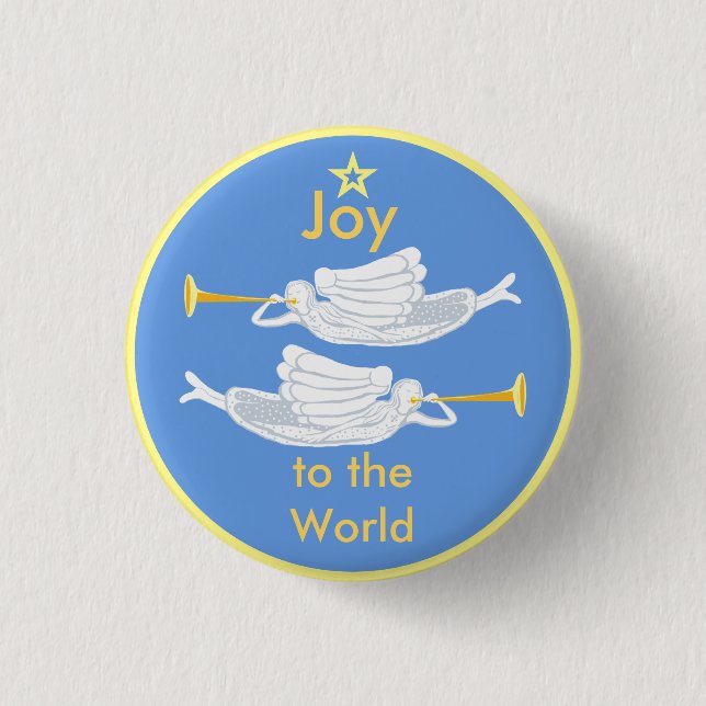 Angel trumpets Joy to the World Button (Front)