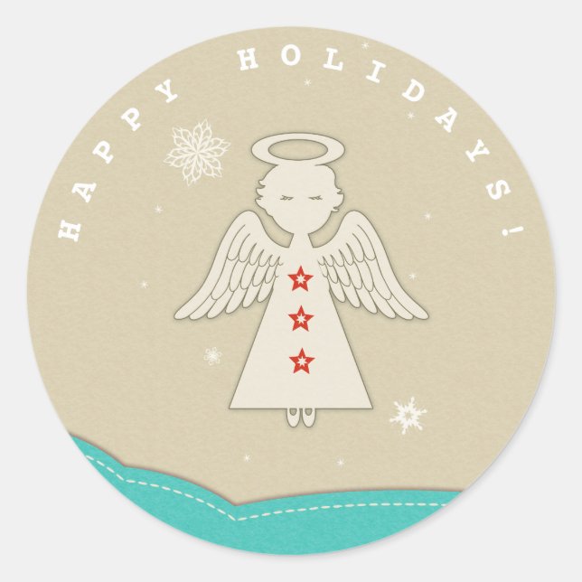 Angel Turquoise and Beige Classic Round Sticker (Front)