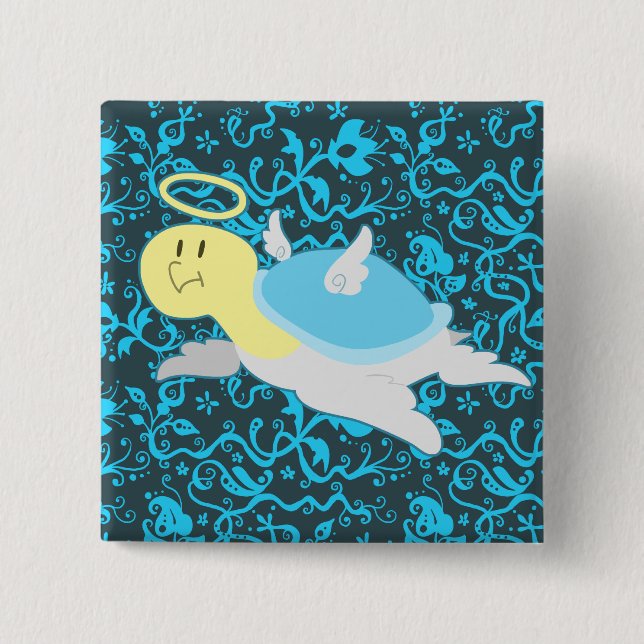 Angel Turtle Floral Pattern Pinback Button (Front)