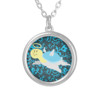Angel Turtle Floral Pattern Silver Plated Necklace