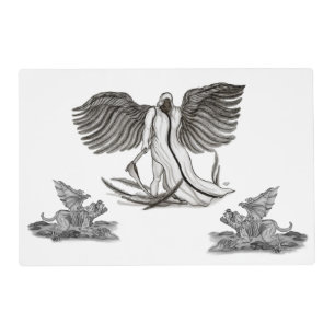 Angel Uriel with golem, gargoyles pet mat
