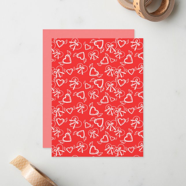 Angel Valentine's Hearts Pattern Note Card (Front/Back In Situ)