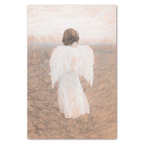 Angel Vintage Sepia Sketch Art Tissue Paper