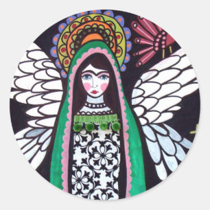 Angel Virgin of Guadalupe Art by Heather Galler Classic Round Sticker