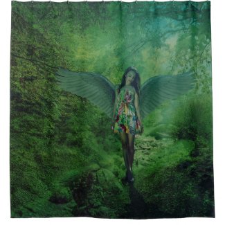 Angel Walking in Mystical Forest Shower Curtain
