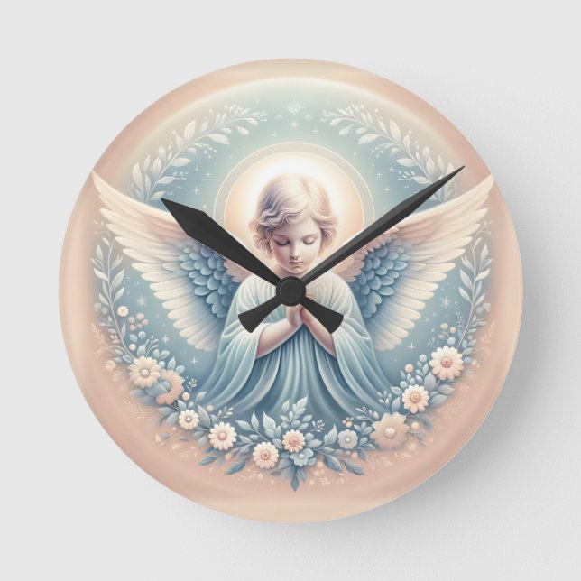 Angel Wall Clock, 20.3 cm Round Acrylic Clock (Front)