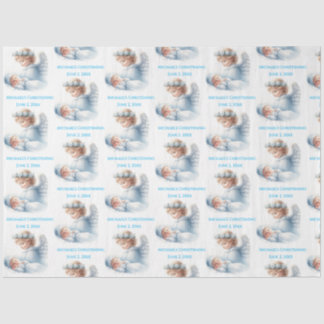 Angel Watching Over Baby Boy Baptism Tissue Paper
