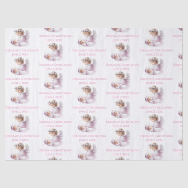 Angel Watching Over Baby Girl Baptism Tissue Paper (Front)