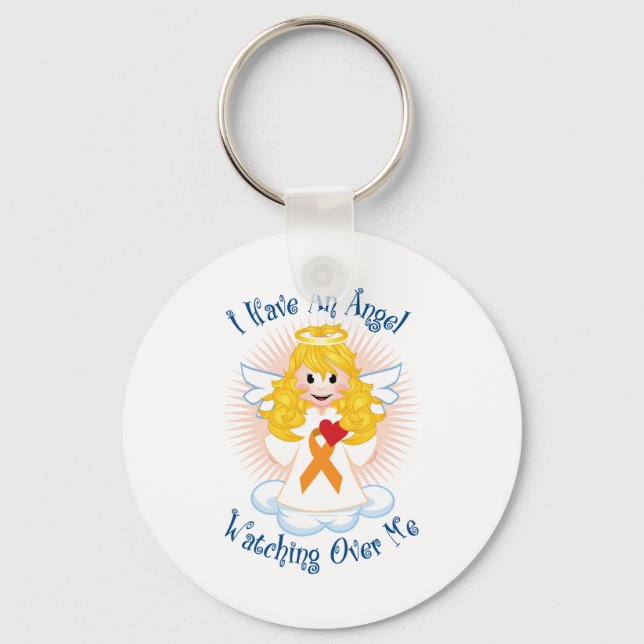 Angel Watching Over Me Orange Ribbon Keychain (Front)