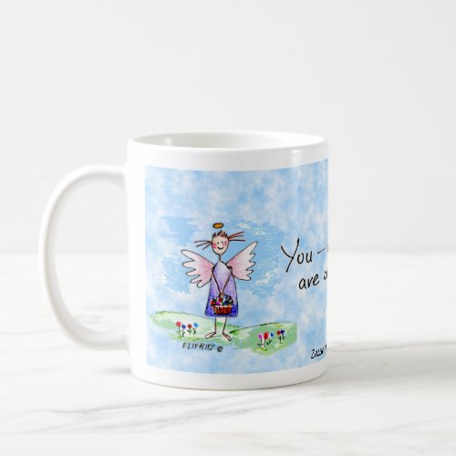 Angel Watercolor Drawing Purple Blue And Green Coffee Mug