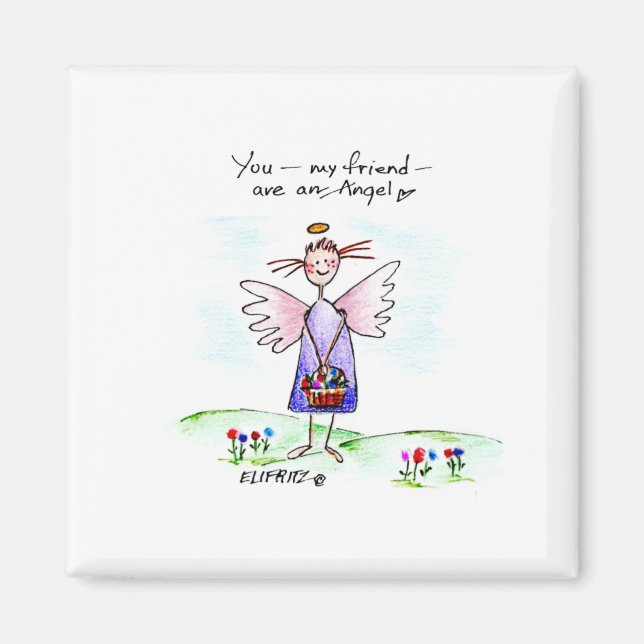 Angel Watercolor Drawing Purple Blue And Green Magnet (Front)