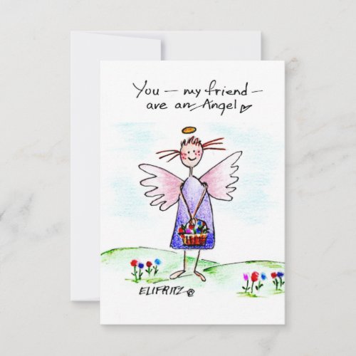 Angel Watercolor Drawing Purple Blue And Green Thank You Card