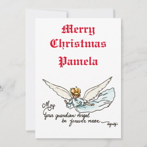 Angel Watercolor Gracefully Near and Watching You  Holiday Card