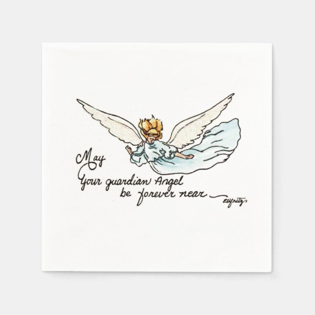 Angel Watercolor Gracefully Near and Watching You Napkins (Front)