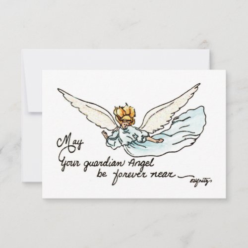 Angel Watercolor Gracefully Near and Watching You Thank You Card