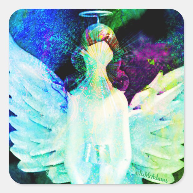 Angel Watercolor Green Blue Wings Halo Art Square Sticker (Front)