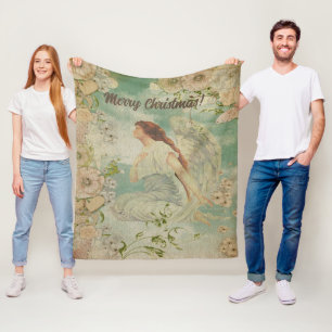 Angel White Flowers Blue Sky Fleece Blanket