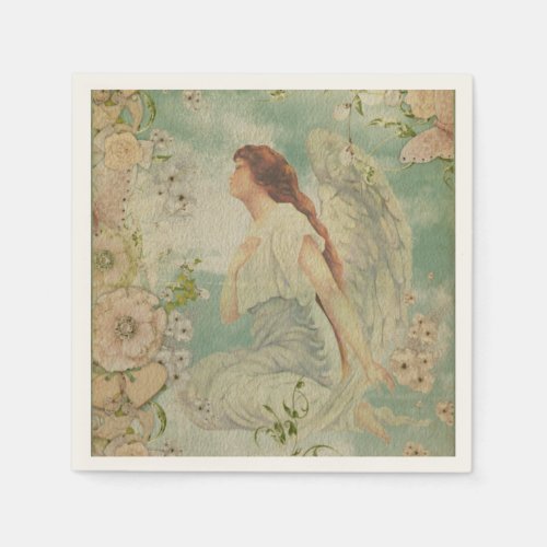 Angel White Flowers Blue Sky Napkins