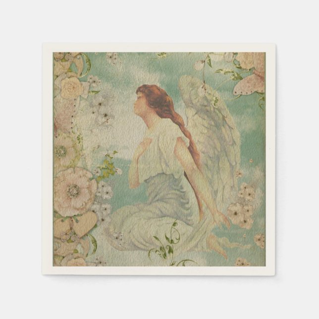 Angel White Flowers Blue Sky Napkins (Front)
