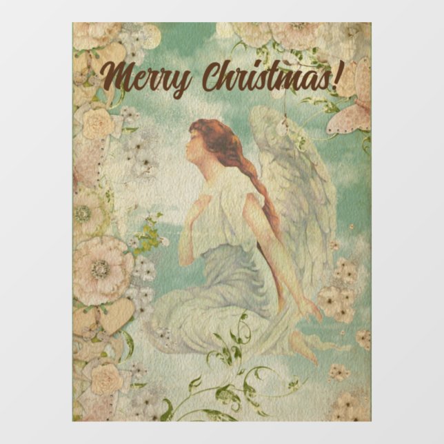 Angel White Flowers Blue Sky  Window Cling (Sheet)