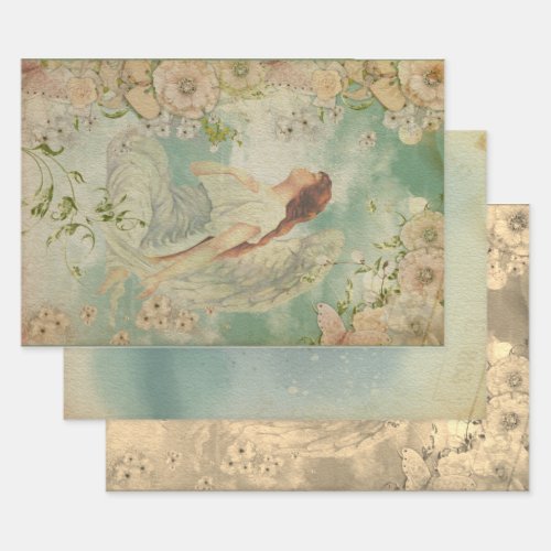 Angel White Flowers Blue Sky Wrapping Paper Sheets