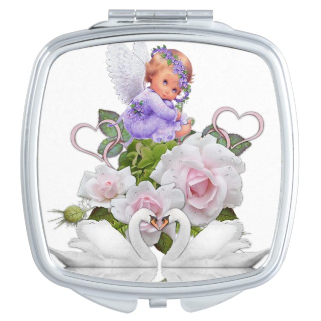 Angel White Swans Compact Mirror (Front)