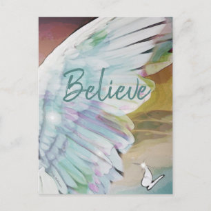 Angel Wing Butterfly Believe Sky Watercolor Art Postcard