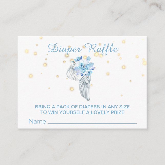 *~* Angel Wing Crystals Feathers Boy Diaper Raffle Enclosure Card (Front)